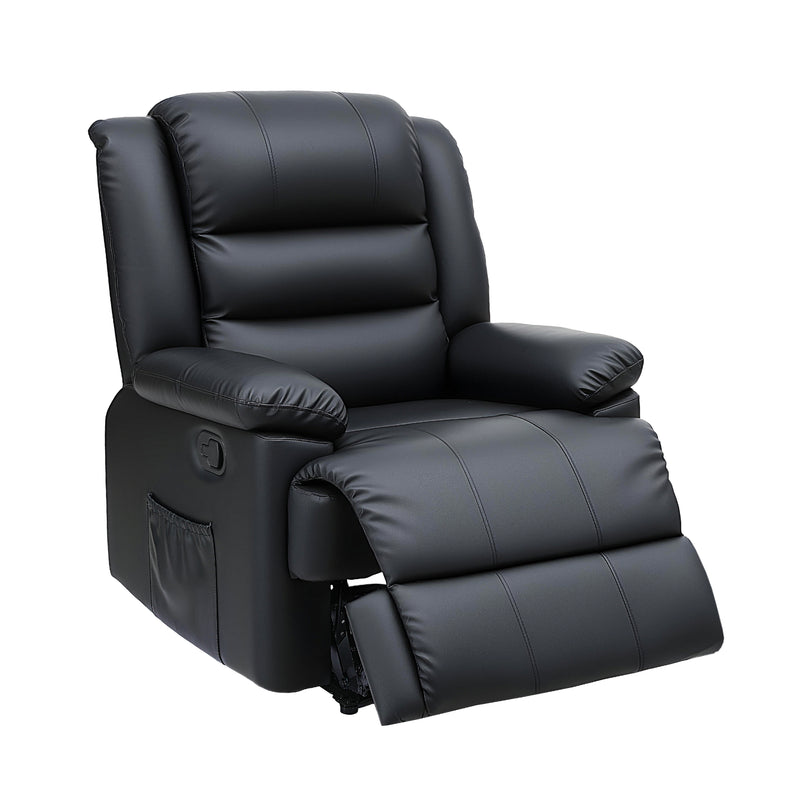 Artiss Leather Manual Recliner Chair with LED Lights – Black