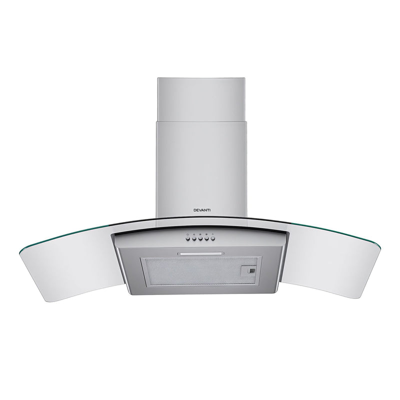 Devanti 90cm Curved Glass Canopy Range Hood – Stainless Steel