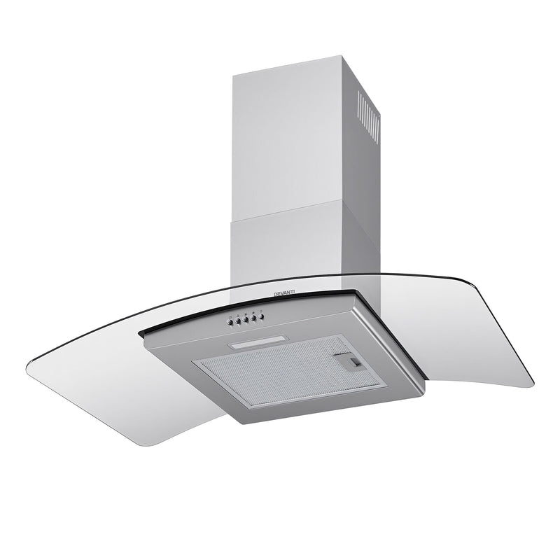Devanti 90cm Curved Glass Canopy Range Hood – Stainless Steel
