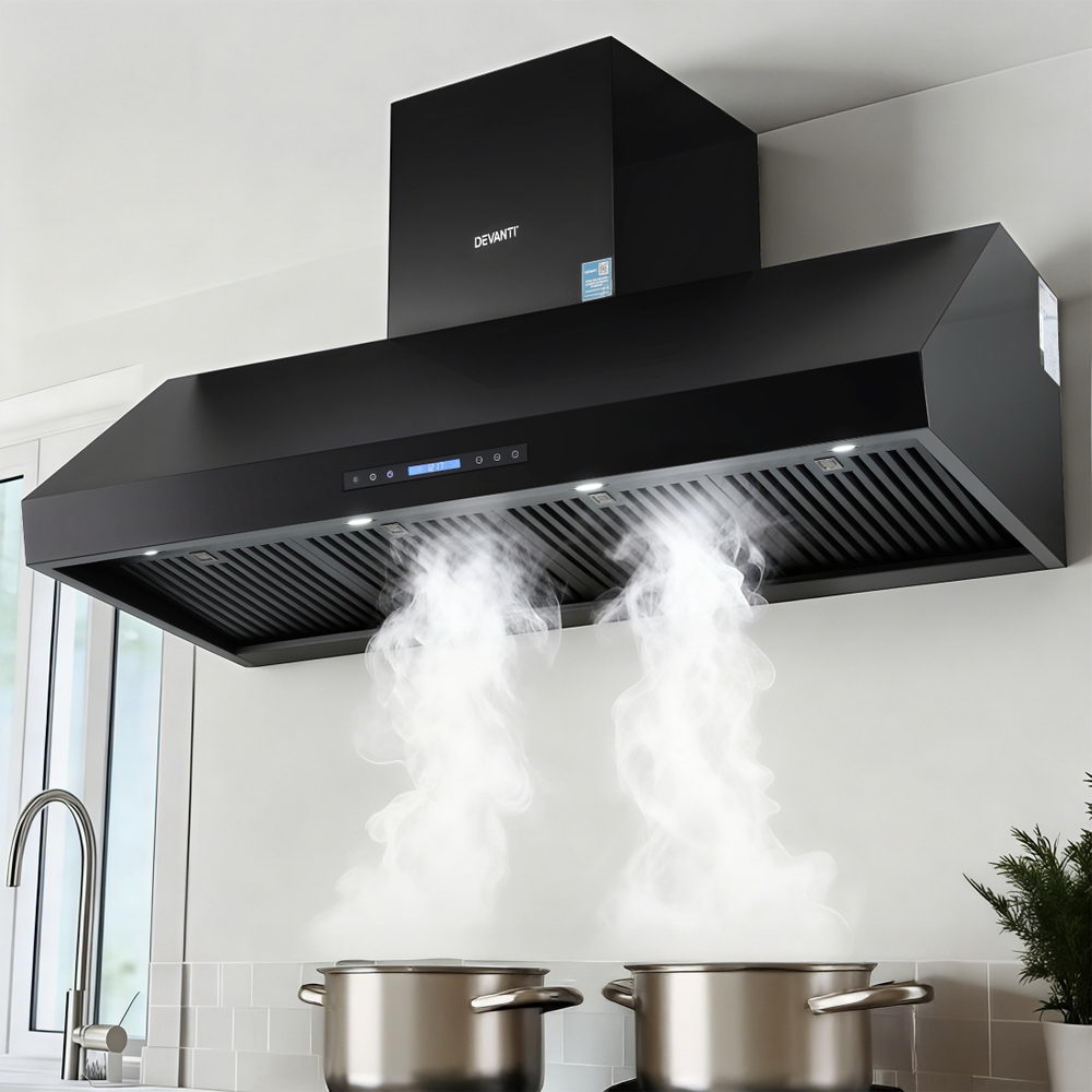 Devanti 1500mm Commercial BBQ Range Hood – Dual Motor with Remote (Black)