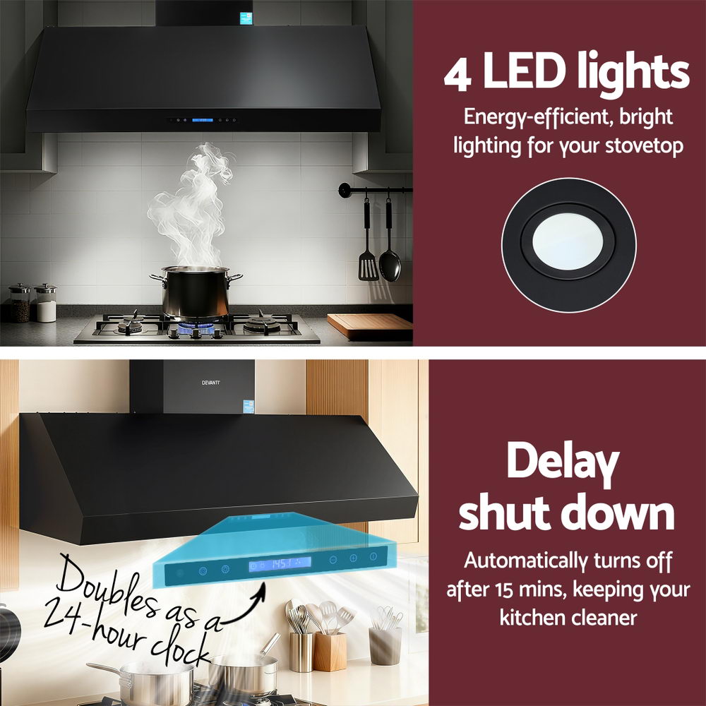Devanti 1500mm Commercial BBQ Range Hood – Dual Motor with Remote (Black)
