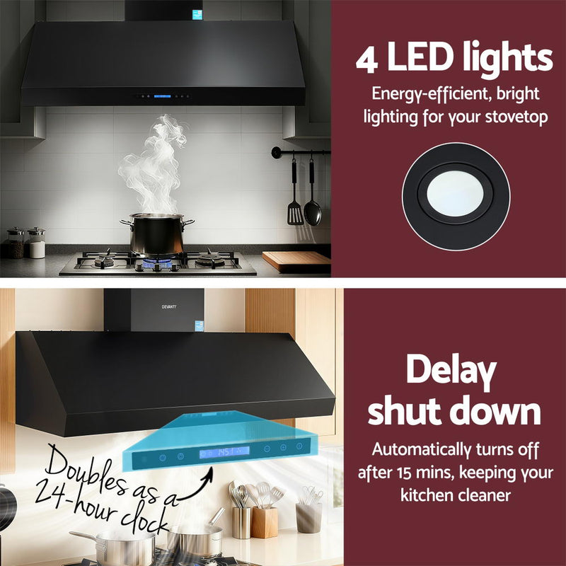 Devanti 1500mm Commercial BBQ Range Hood – Dual Motor with Remote (Black)