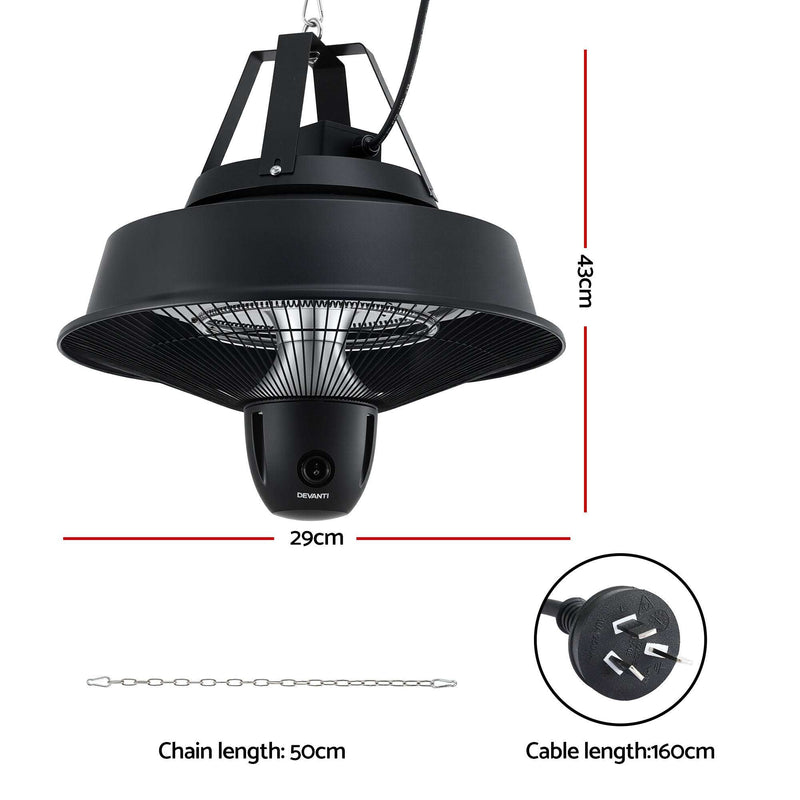 Devanti 2000W Infrared Patio Heater Hanging Ceiling Mounted with Remote