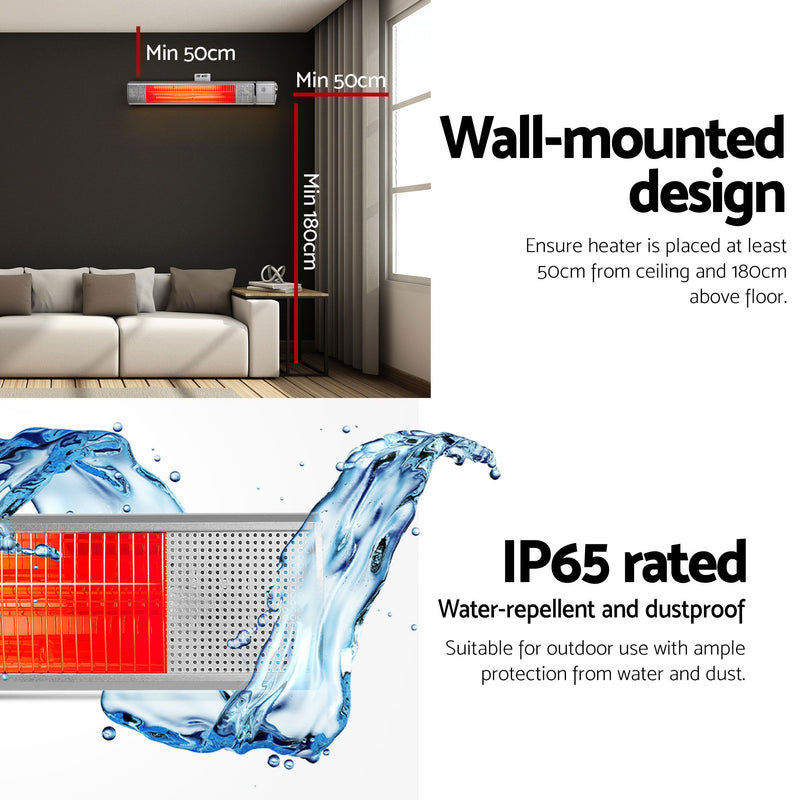 Devanti 2-Pack 2000W Electric Infrared Strip Heaters with Remote
