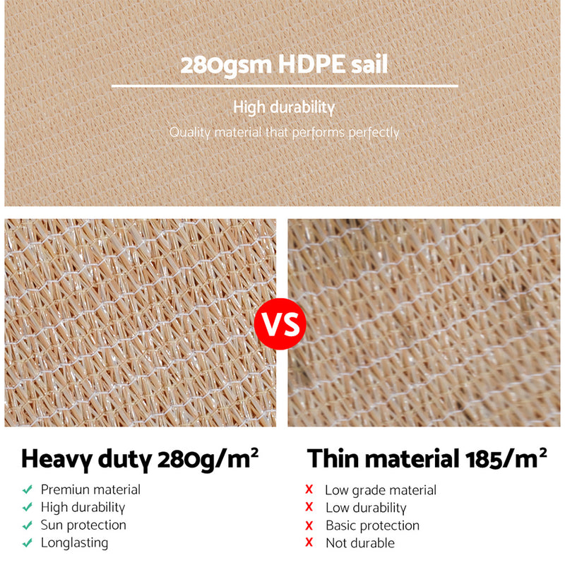 Shade Sail 5x5m Square 280GSM 98% Sand Shade Cloth