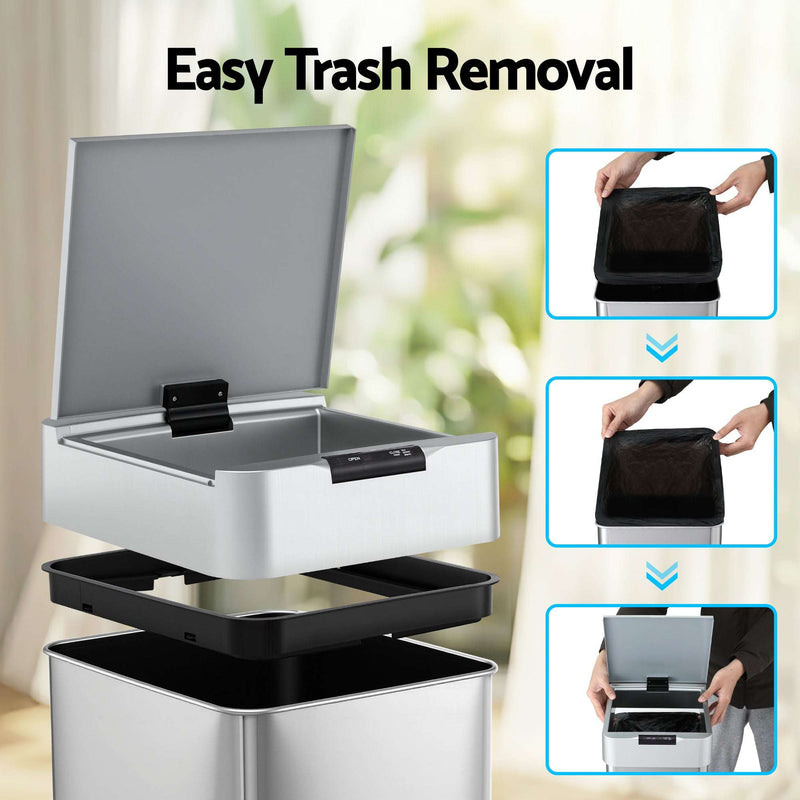 Devanti 50L Motion Sensor Kitchen Bin Silver