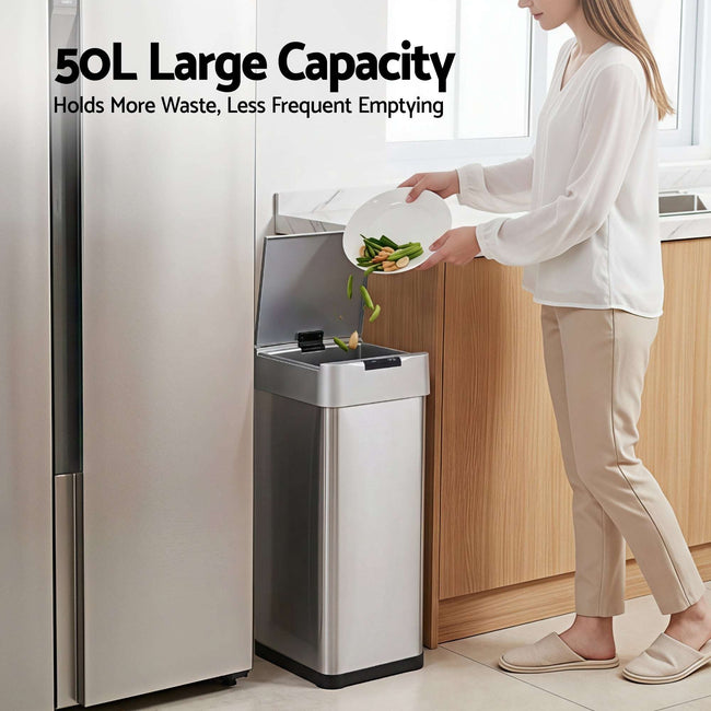 Devanti 50L Motion Sensor Kitchen Bin Silver