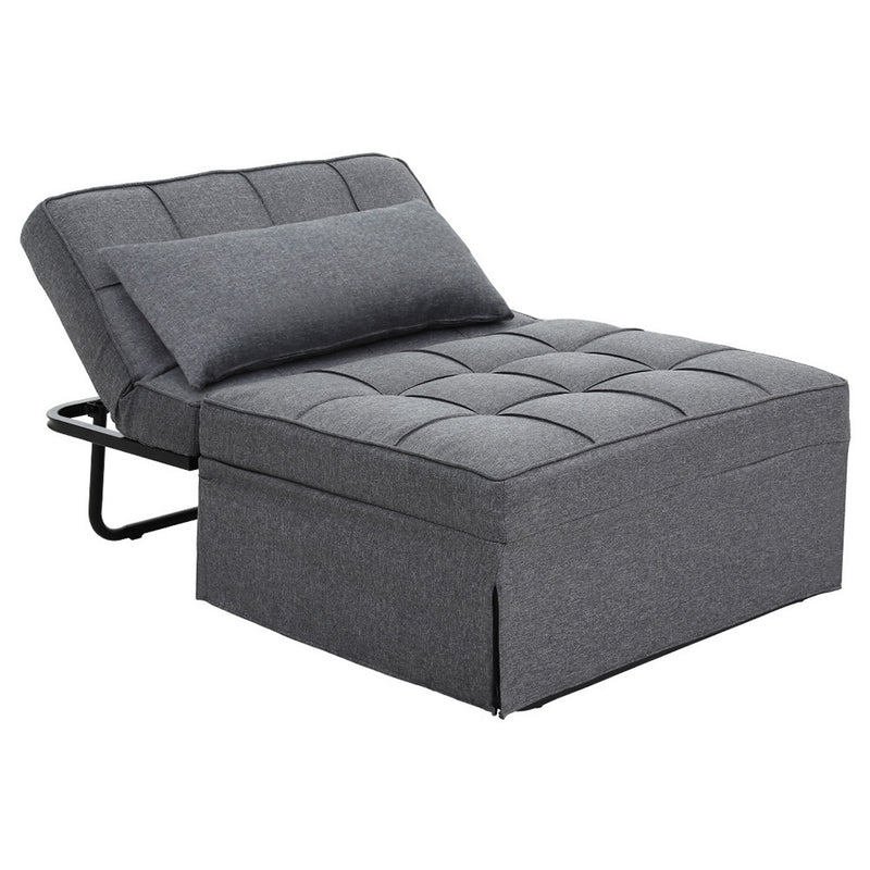 Artiss 1-Seater Sof Bed Ottoman – Convertible Linen Grey