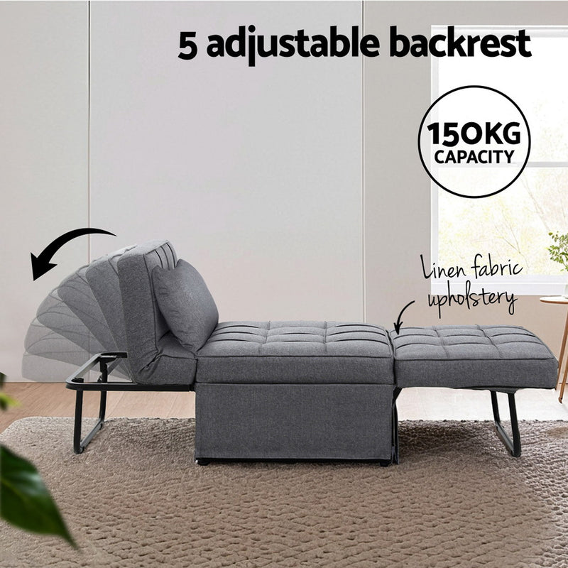 Artiss 1-Seater Sof Bed Ottoman – Convertible Linen Grey