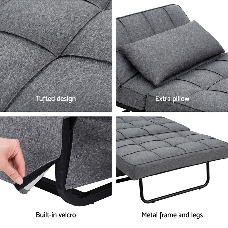 Artiss 1-Seater Sof Bed Ottoman – Convertible Linen Grey
