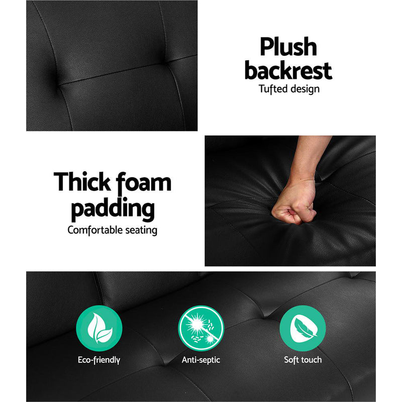 Artiss 168 cm Black PU Leather Sofa Bed