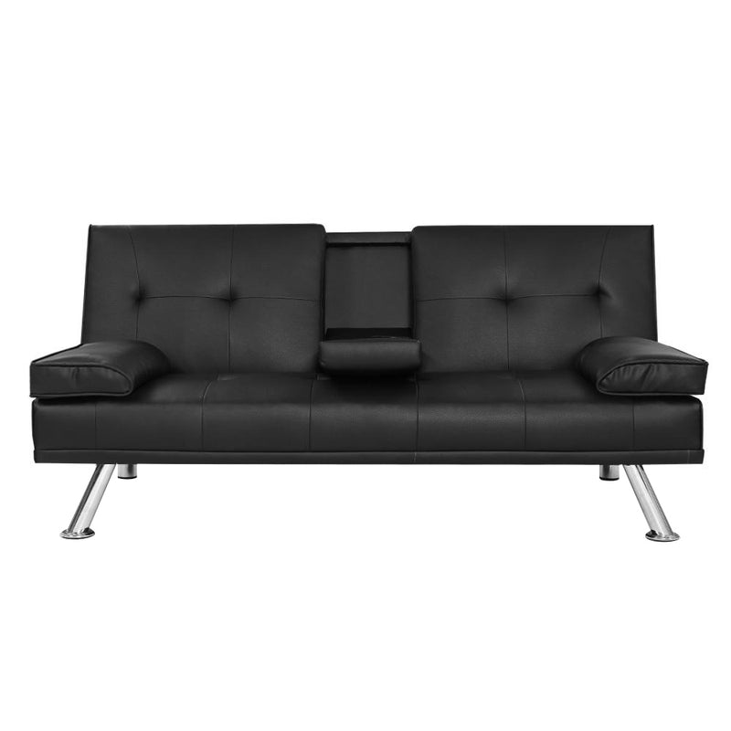 Artiss 168 cm Black PU Leather Sofa Bed