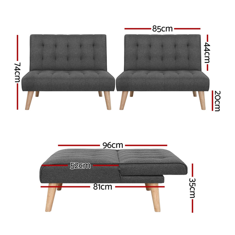 Artiss 2x Single-Seater Sof Bed – Grey Fabric