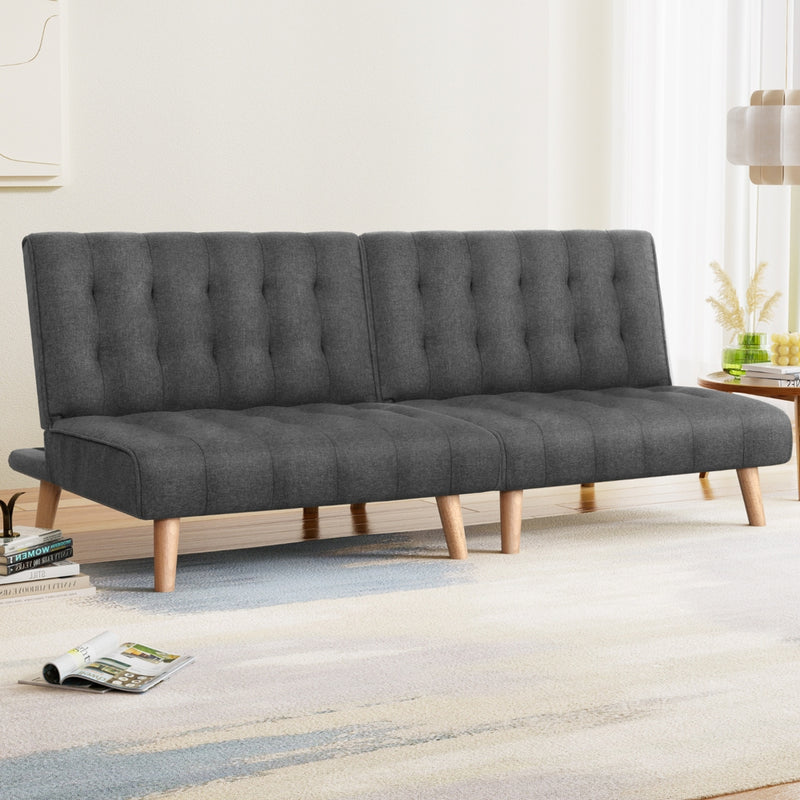 Artiss 2x Single-Seater Sof Bed – Grey Fabric