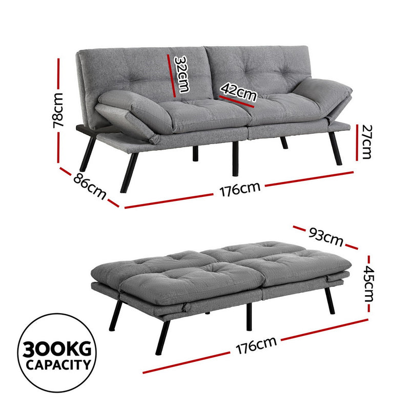 Artiss 3-Seater sof Bed – Grey Fabric Convertible