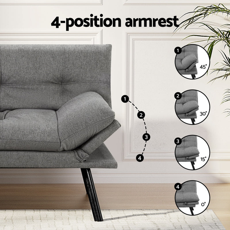 Artiss 3-Seater sof Bed – Grey Fabric Convertible