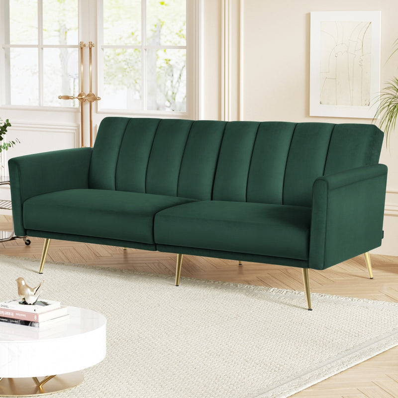 Artiss 3-Seater Sof Bed – Convertible Velvet w/ Adjustable Arms