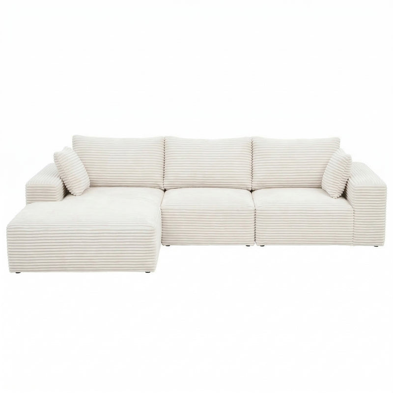 Artiss 3-Seater Modular Sofa Bed – Corduroy Sectional Couch (White)