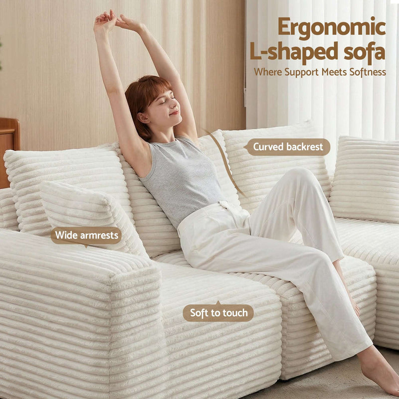 Artiss 3-Seater Modular Sofa Bed – Corduroy Sectional Couch (White)