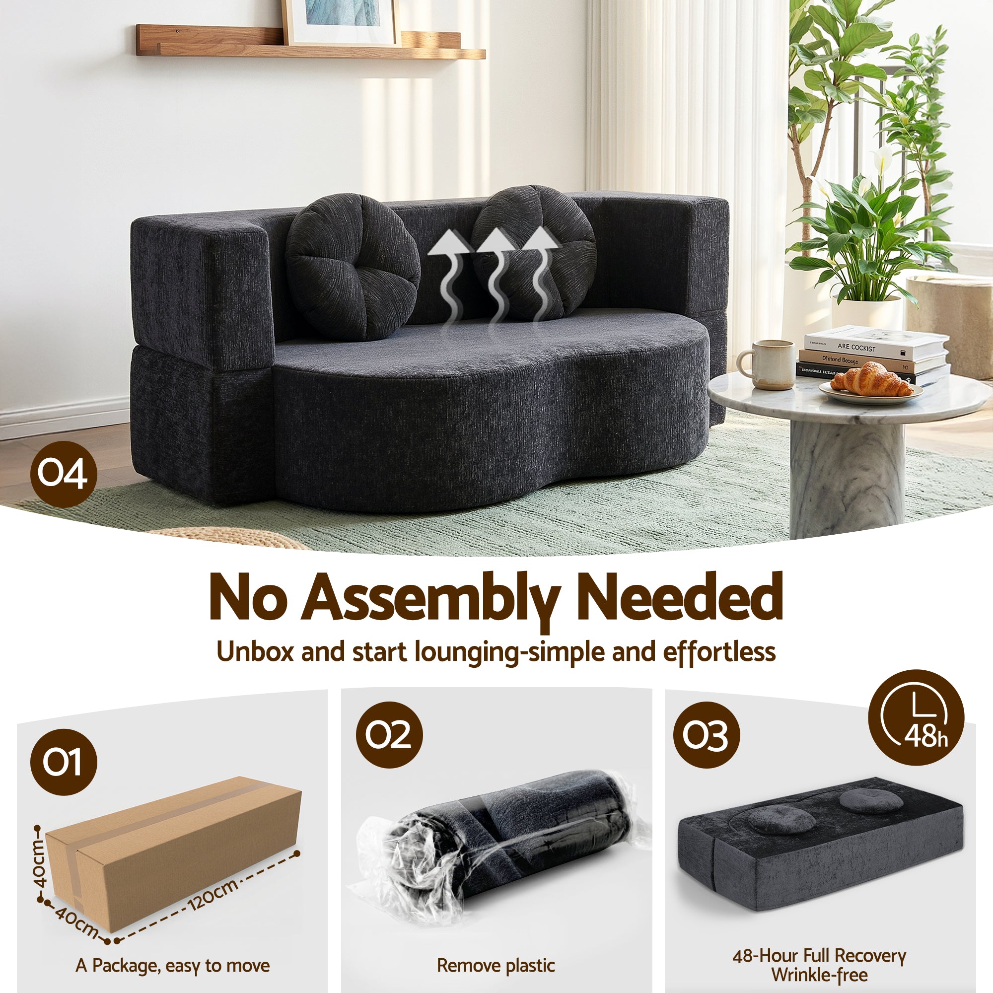 Artiss 2-in-1 Convertible Sofa Bed – Folding Boneless Sleeper Couch Grey