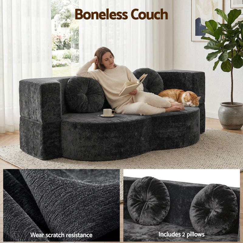 Artiss 2-in-1 Convertible Sofa Bed – Folding Boneless Sleeper Couch Grey