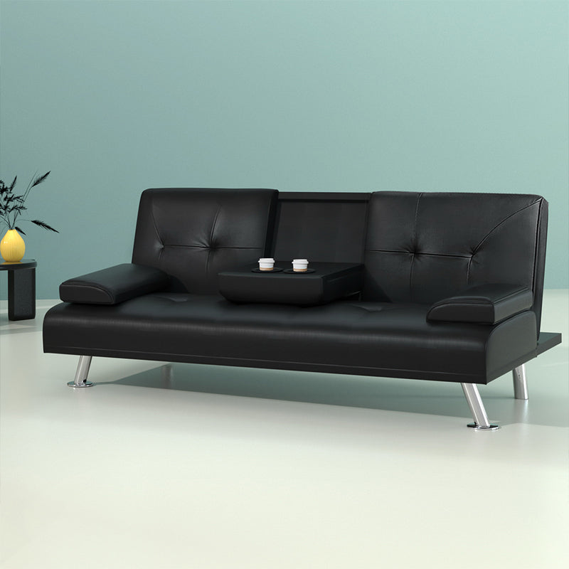Artiss 3-Seater Sof Bed – Convertible Leather