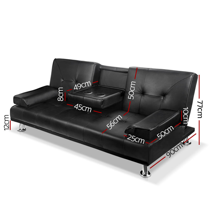 Artiss 3-Seater Sof Bed – Convertible Leather