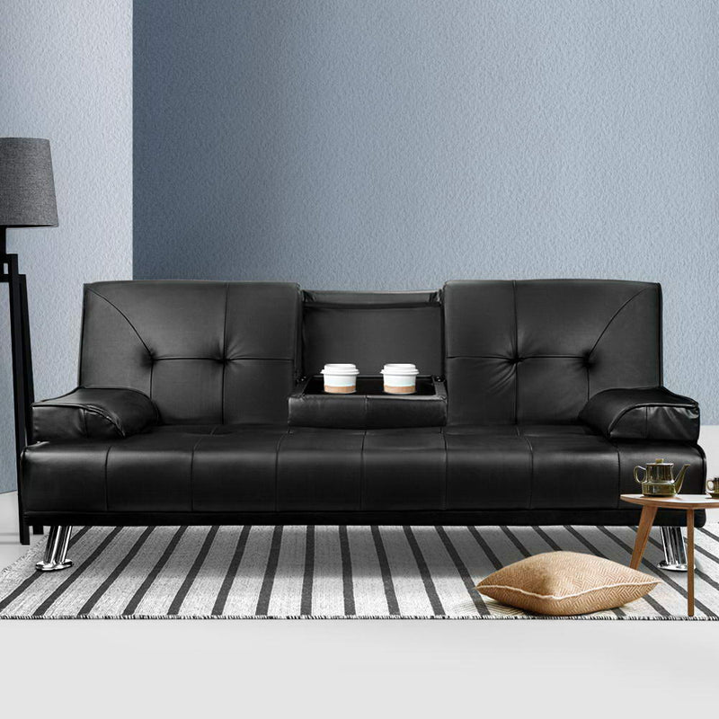Artiss 3-Seater Sof Bed – Convertible Leather
