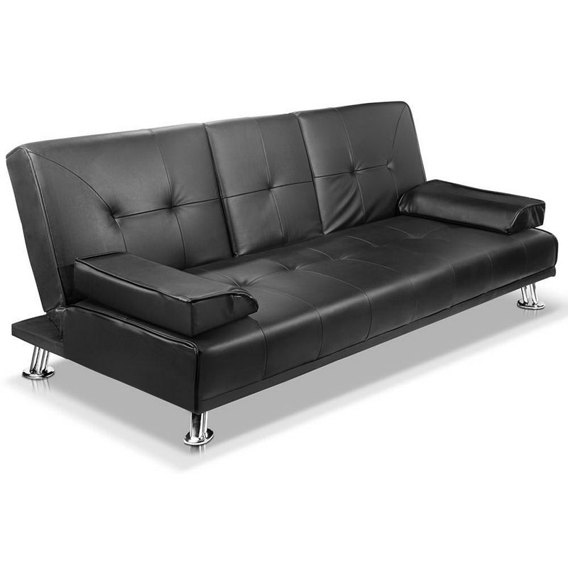Artiss 3-Seater Sof Bed – Convertible Leather