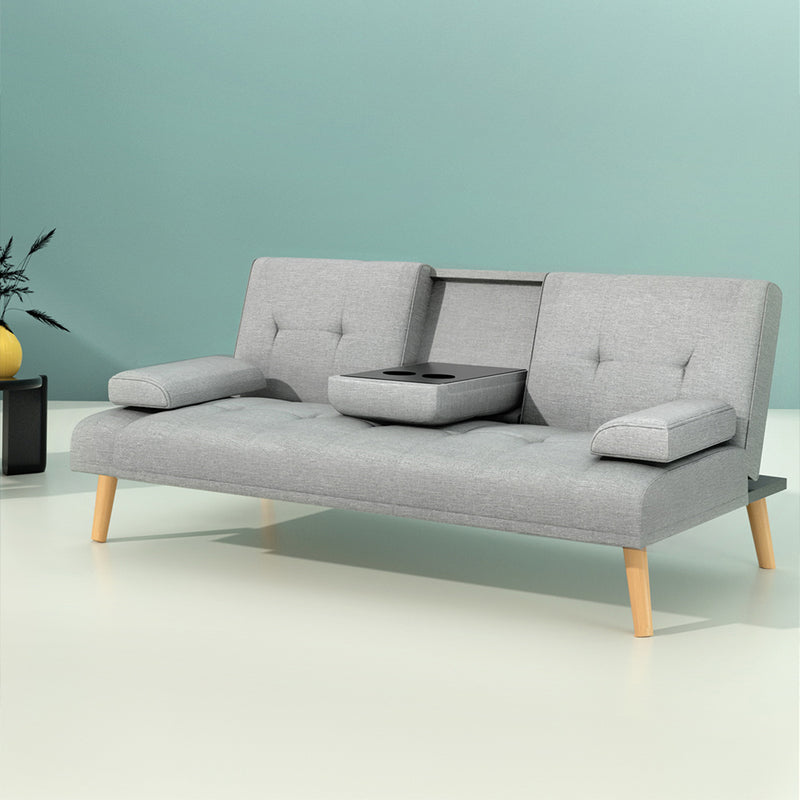 Artiss Sof Bed 188cm – Grey Faux Linen