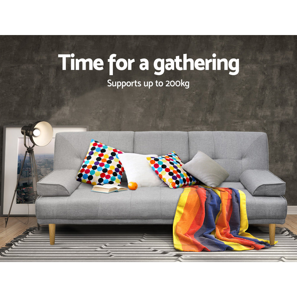 Artiss Sof Bed 188cm – Grey Faux Linen