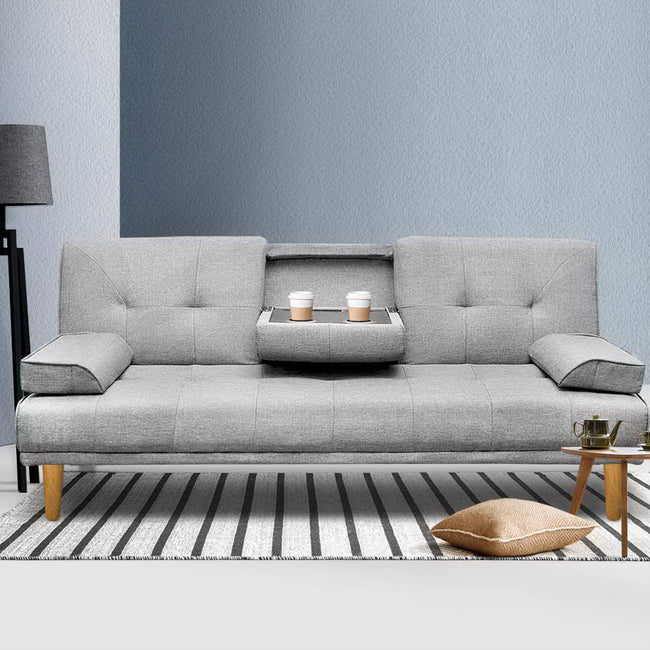 Artiss Sof Bed 188cm – Grey Faux Linen
