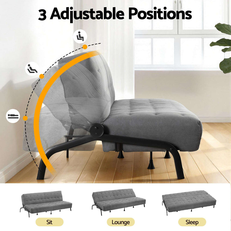 Artiss 3-Seater Sofa Bed 1.9m Adjustable Innerspring Futon Couch Grey