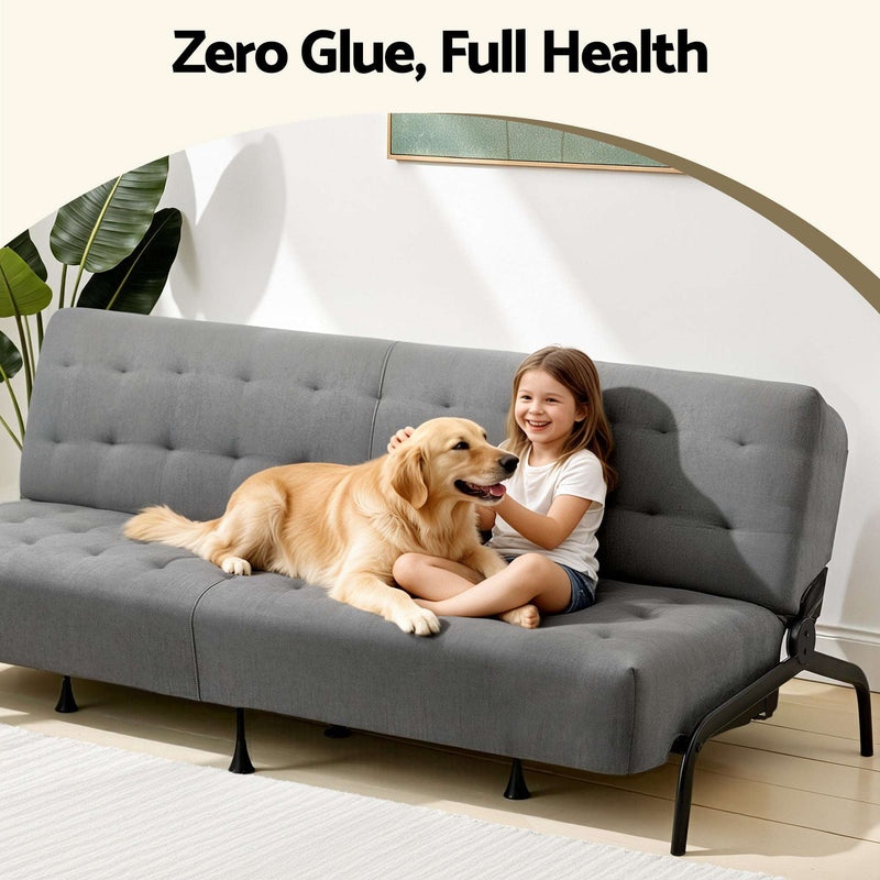 Artiss 3-Seater Sofa Bed 1.9m Adjustable Innerspring Futon Couch Grey