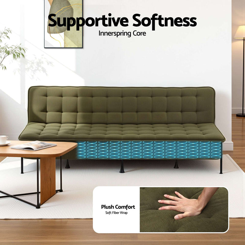 Artiss 3-Seater Sofa Bed 1.9m Adjustable Innerspring Futon Couch Green