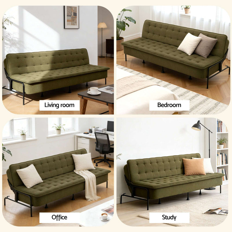 Artiss 3-Seater Sofa Bed 1.9m Adjustable Innerspring Futon Couch Green