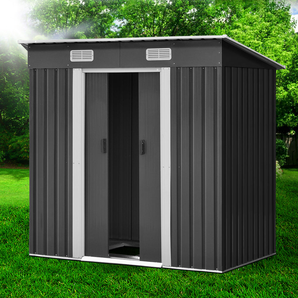 Garden Shed 1.94x1.21m – Steel Outdoor Storage with Sliding Door & Metal Base