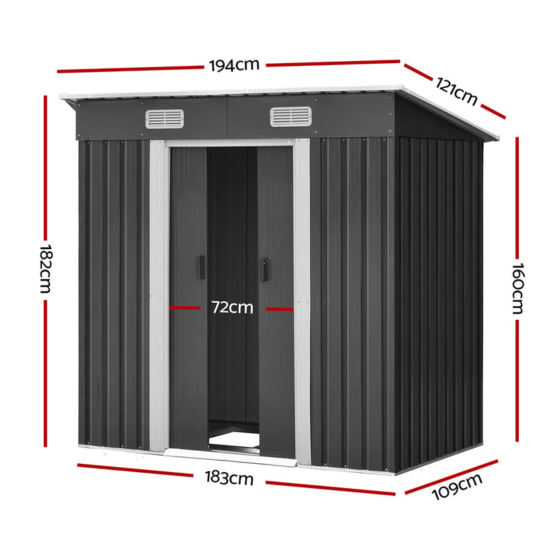 Garden Shed 1.94x1.21m – Steel Outdoor Storage with Sliding Door & Metal Base