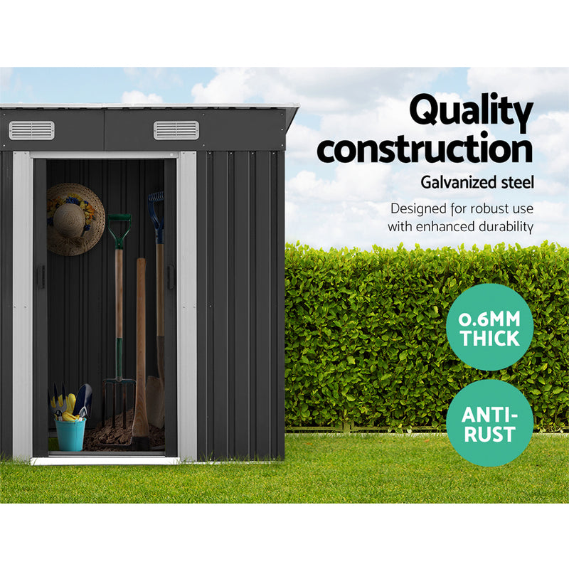 Garden Shed 1.94x1.21m – Steel Outdoor Storage with Sliding Door & Metal Base