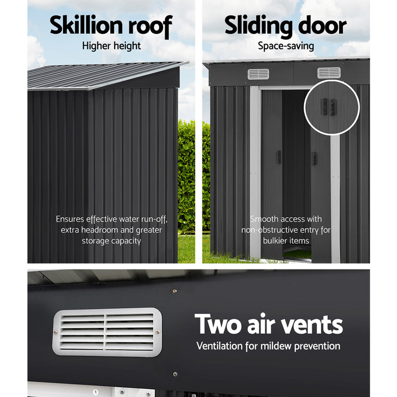 Garden Shed 1.94x1.21m – Steel Outdoor Storage with Sliding Door & Metal Base