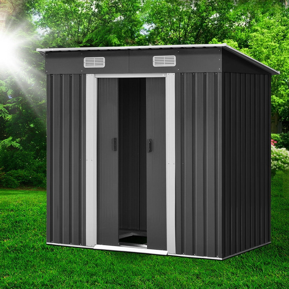 Garden Shed 1.94x1.21m – Steel Outdoor Storage with Sliding Door & Metal Base