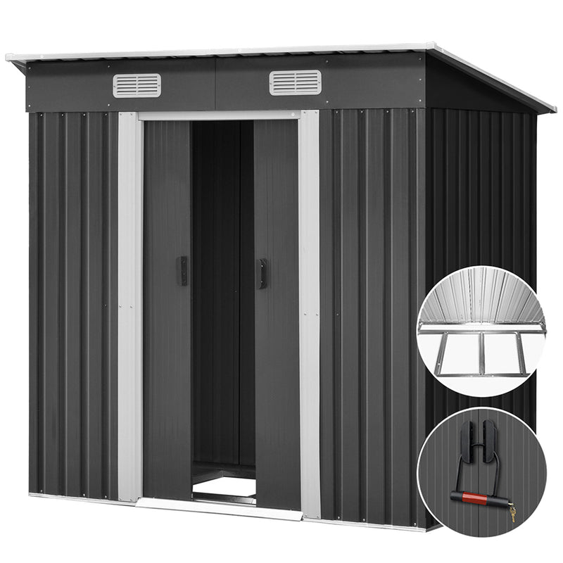Garden Shed 1.94x1.21m – Steel Outdoor Storage with Sliding Door & Metal Base