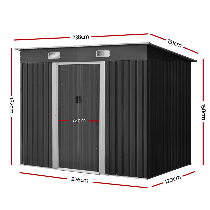 Garden Shed 2.38x1.31m – Metal Outdoor Storage with Sliding Door