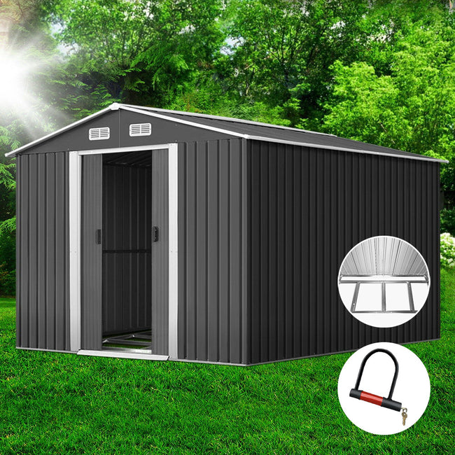 Garden Shed 2.6x3.9m – Metal Base Outdoor Storage with Sliding Door