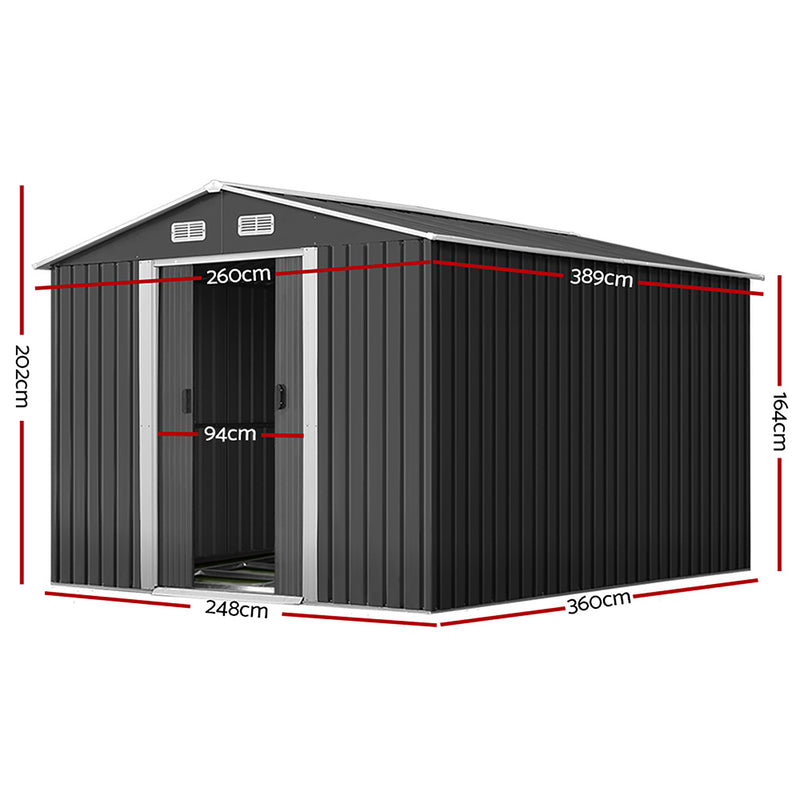 Garden Shed 2.6x3.9m – Metal Base Outdoor Storage with Sliding Door