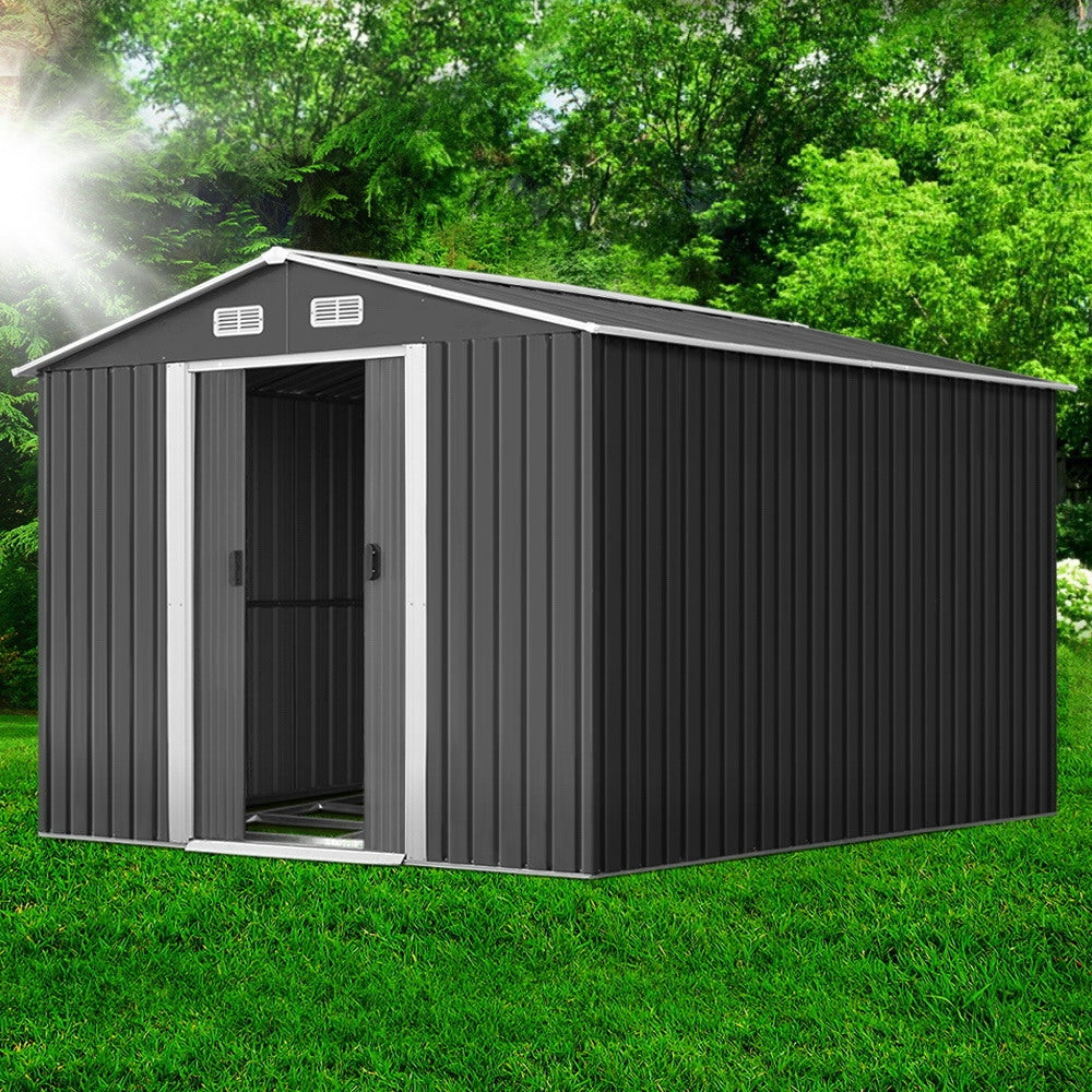 Garden Shed 2.6x3.9m – Metal Base Outdoor Storage with Sliding Door