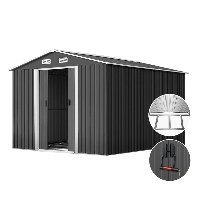 Garden Shed 2.6x3.9m – Metal Base Outdoor Storage with Sliding Door