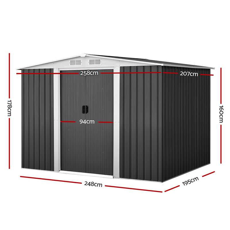 Garden Shed 2.58x2.07m – Metal Base Outdoor Storage with Double Doors