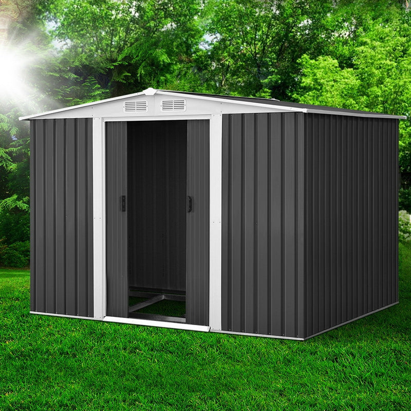 Garden Shed 2.58x2.07m – Metal Base Outdoor Storage with Double Doors