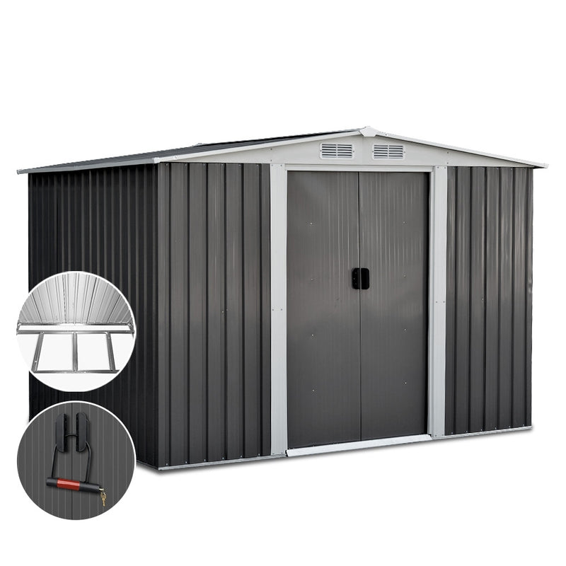 Garden Shed 2.58x2.07m – Metal Base Outdoor Storage with Double Doors